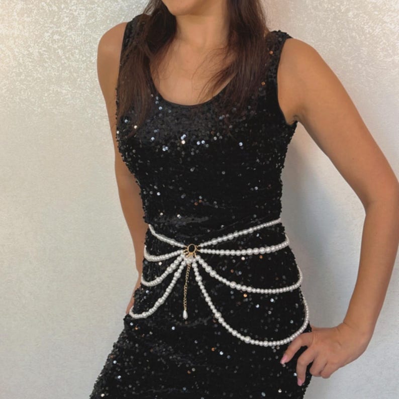 Aurelia Cascade Pearl Waist Drape Belt