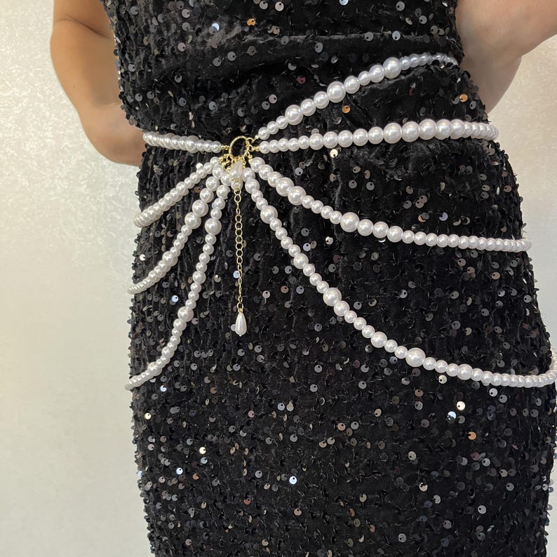 Aurelia Cascade Pearl Waist Drape Belt