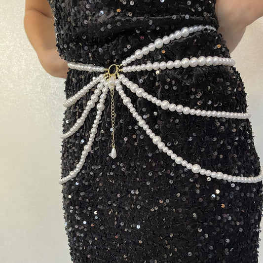 Aurelia Cascade Pearl Waist Drape Belt