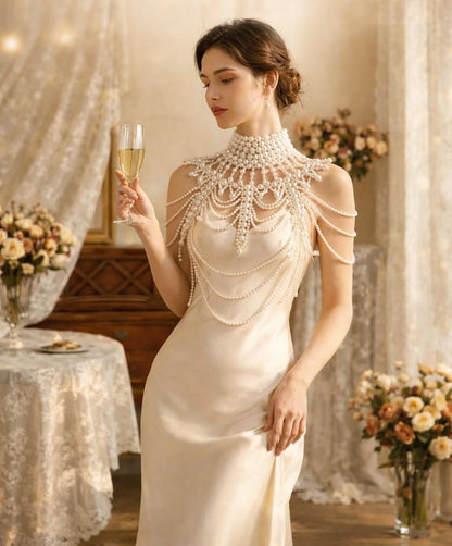 Imperial Pearl Body Chain Statement Necklace