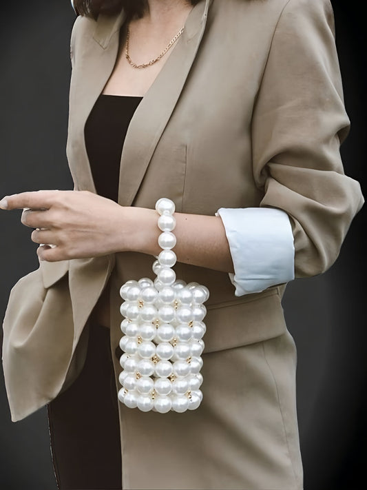 Elegant Pearl Bucket Bag with Drawstring Pouch